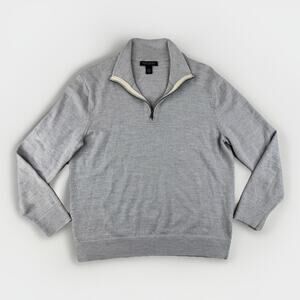 Banana Republic Men’s Merino Wool Half Zip Sweater L Heather Gray Luxury Preppy